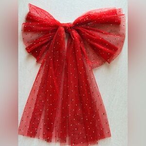 Chic Red Sheer Hair Bow with Rhinestone Dots